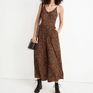 Madewell Shirred Wide-Leg Cami Jumpsuit in Painted Leopard